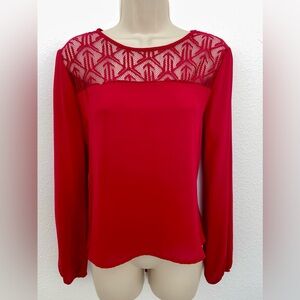 Lily White Red Long Sleeve Blouse with Lace Accent M NWOT